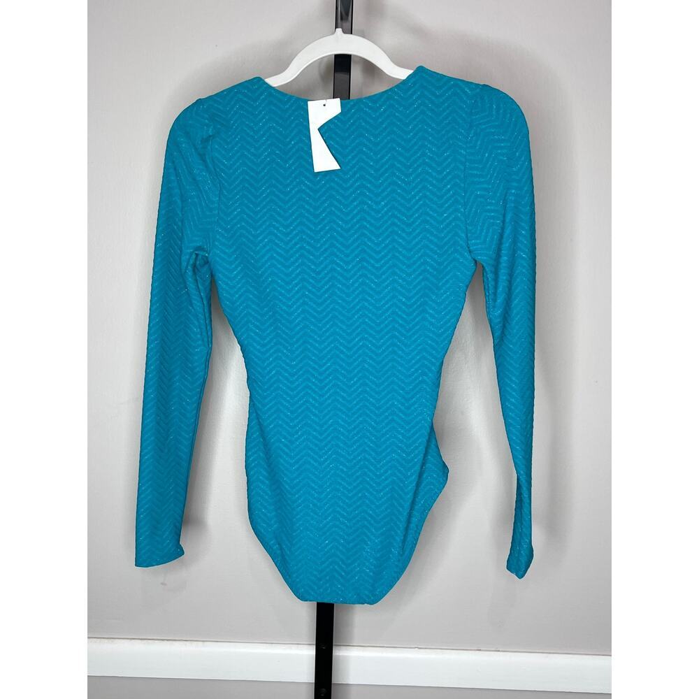 Trina Turk Empire Long Sleeve Paddle Suit Swimsuit NWT XS Turquoise Shimmer - Picture 4 of 6